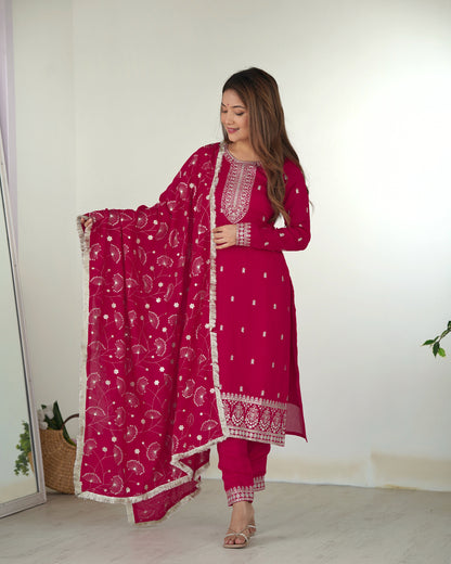 Pink Color Rangoli Silk Three Piece Kurti Pant Suit