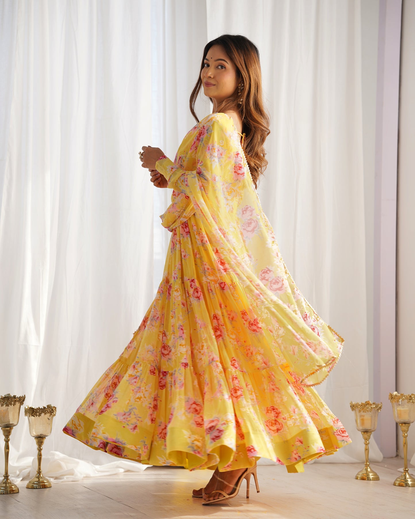 Yellow Color Soft Georgette Ruffle Style Three Piece Anarkali Suit
