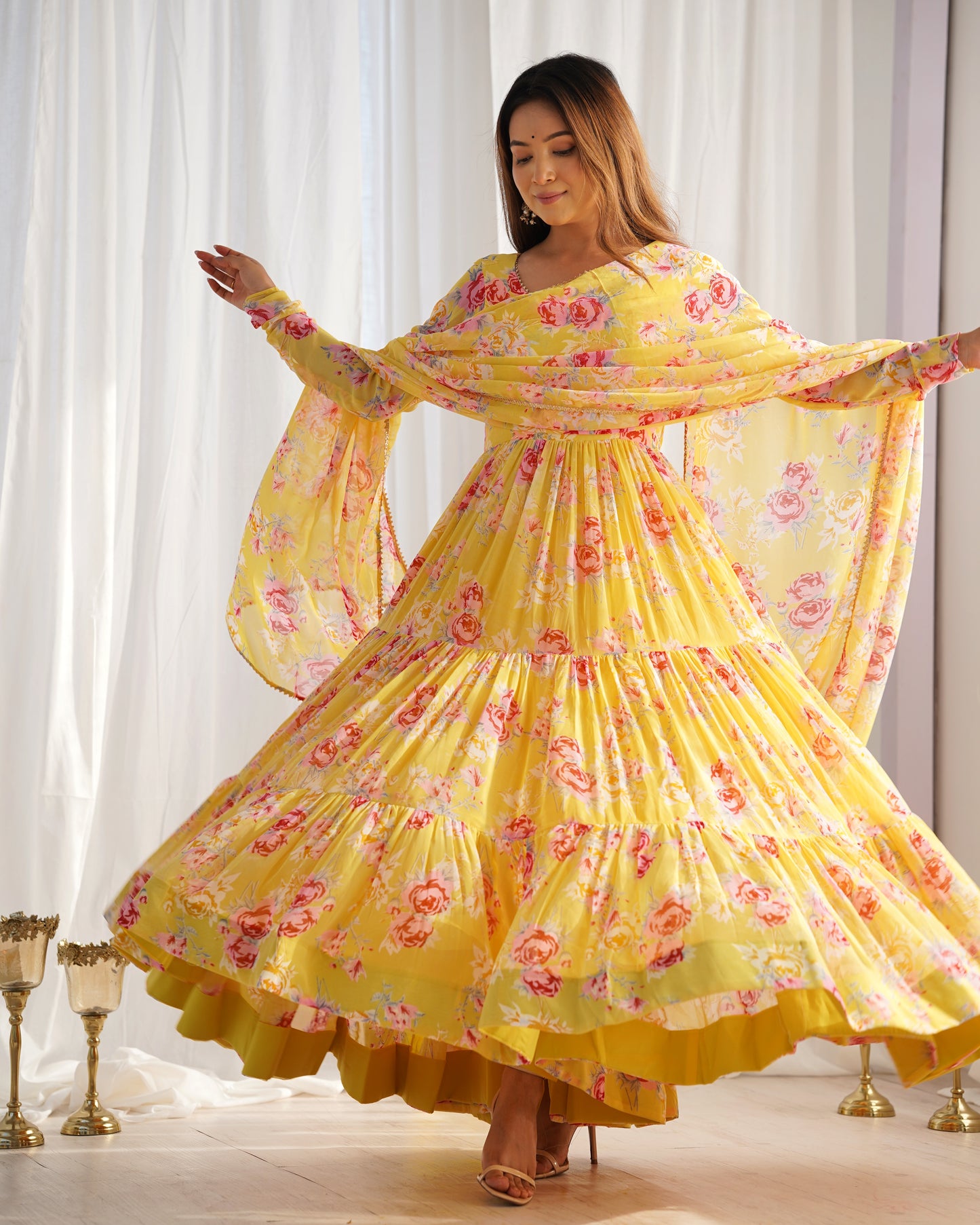 Yellow Color Soft Georgette Ruffle Style Three Piece Anarkali Suit