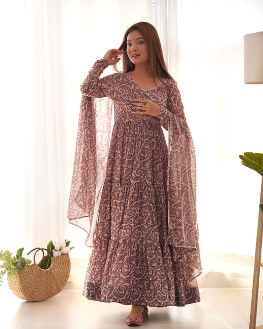 Pure Soft Georgette Print Fabric Fully Flair Anarkali With Dupatta Set