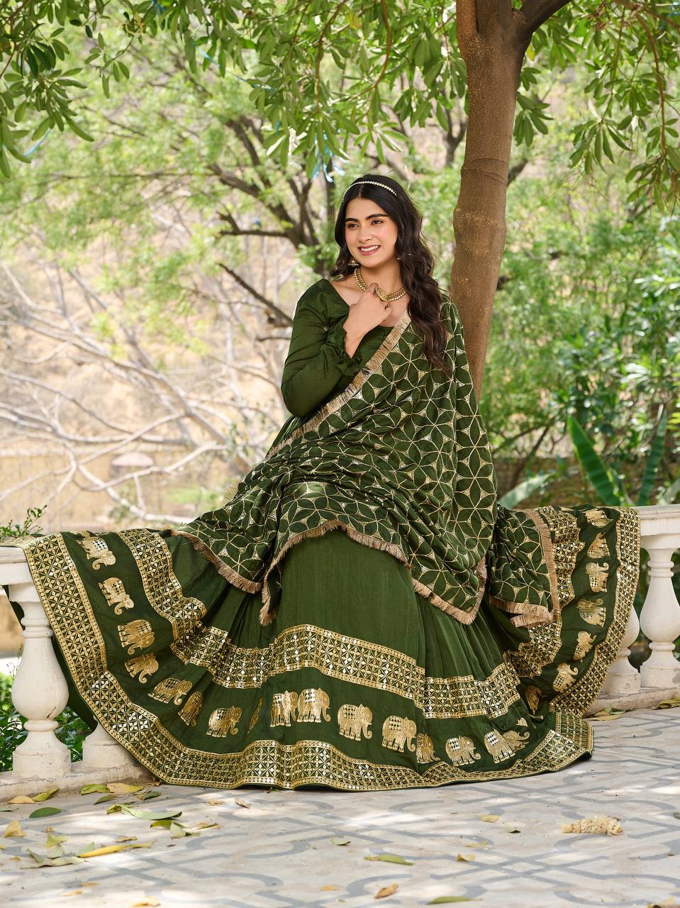 Green Colour Embroidery Work Festival Long Gown & Hevy Duptta