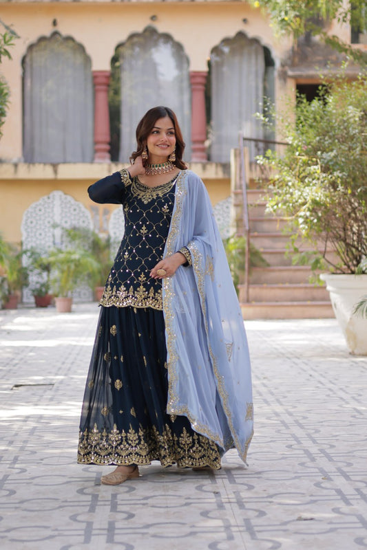 Rama Color Faux Blooming Embroidered Plazzo Suit