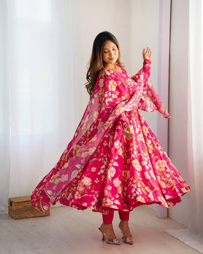 Pure Soft Organza Silk  Fully Flair Kali Patern  With Duppta Set,Pent