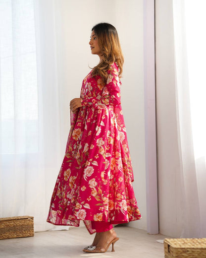 Pure Soft Organza Silk  Fully Flair Kali Patern  With Duppta Set,Pent