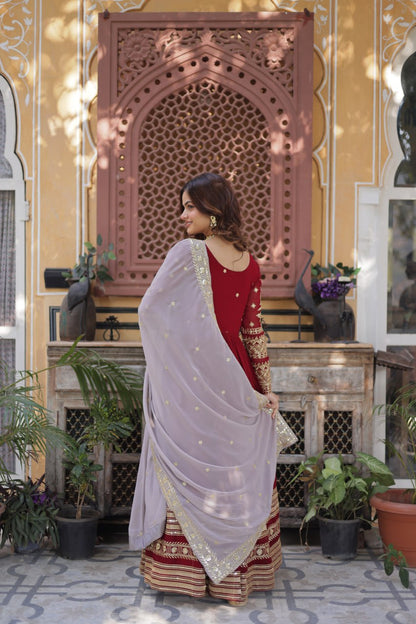 Bewitching Red Zari Embroidered Georgette Festival Wear Gown