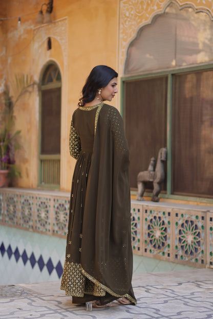 Mehndi Georgette Embroidered Sharara Suit Set