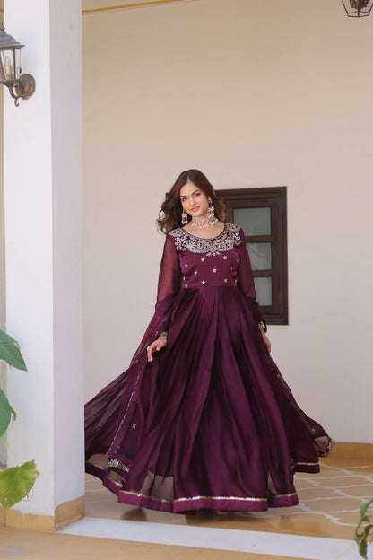 Renuka Pure Burberry Silk Embroidered Gown Set