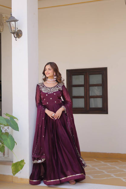 Renuka Pure Burberry Silk Embroidered Gown Set