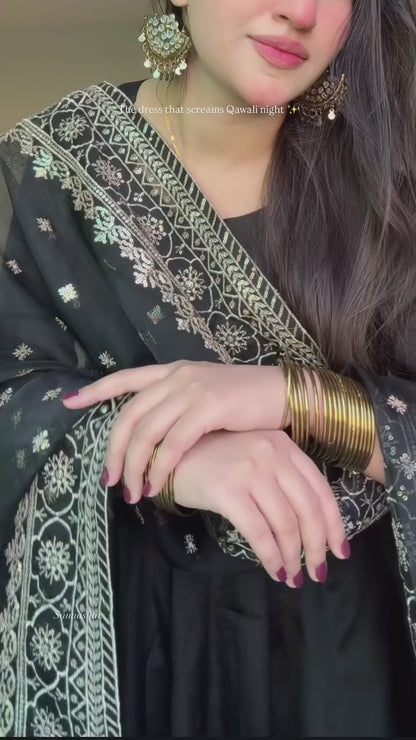Georegette  Neck Salwar Suit Black